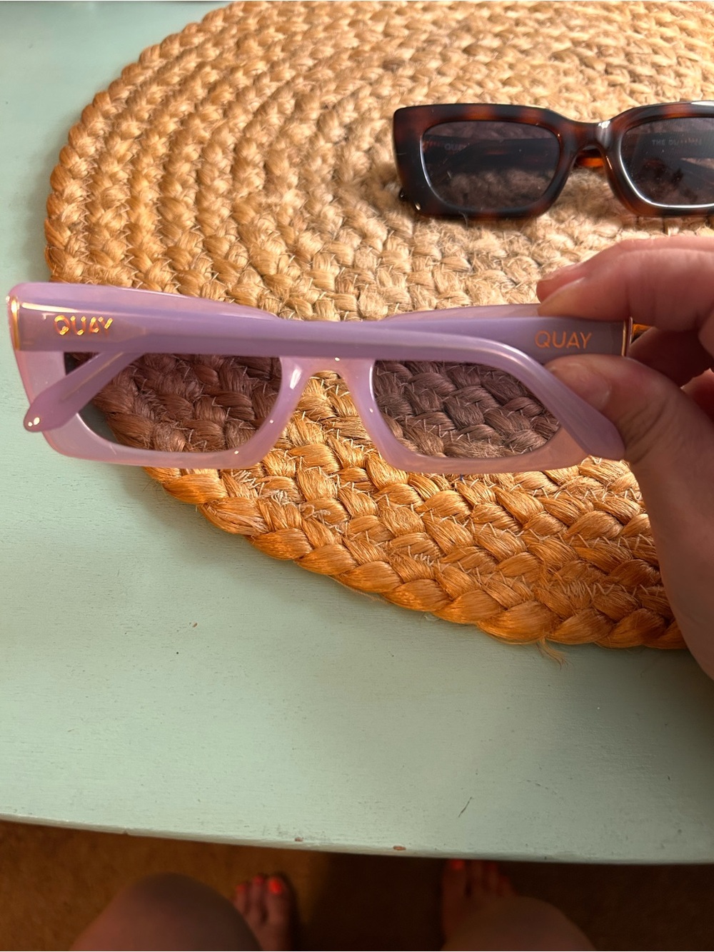 Quay Australia Lavender Rectangular Sunglasses with Gold Logo